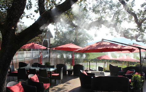 A light mist on the patio to stay cool at Mumm Napa. 