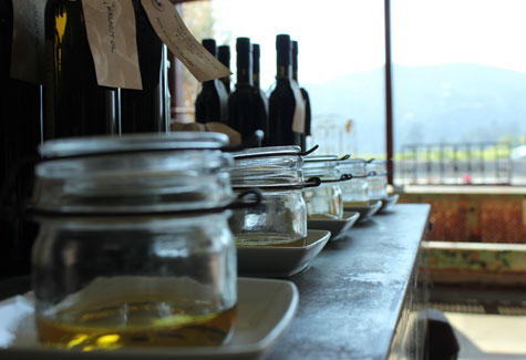 Tasting jars of olive oil at St. Helena Olive Oil Co. 