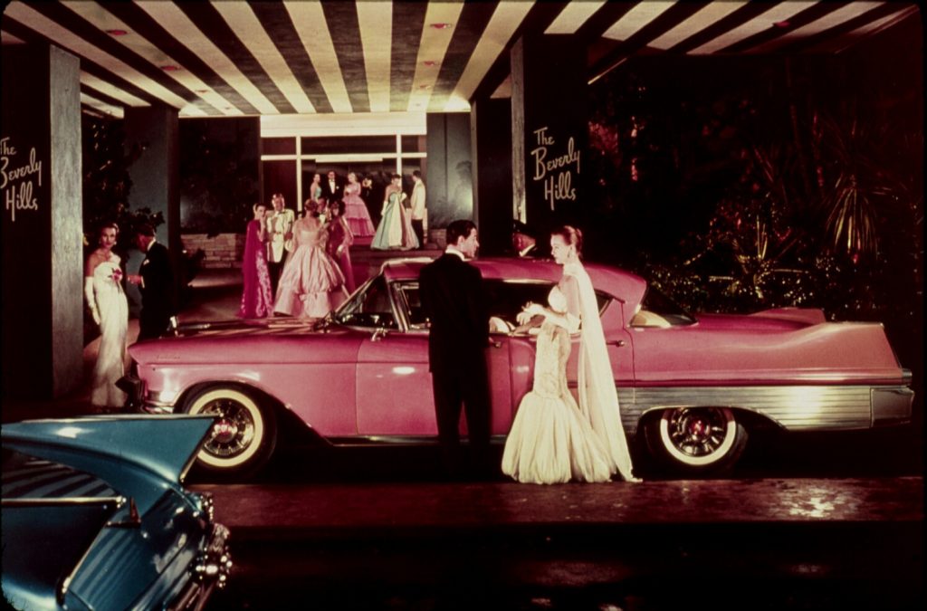 Red carpet arrivals at The Beverly Hills Hotel in the fifties.