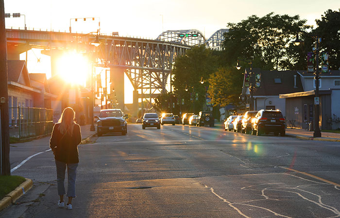 The bridge at sunset in Sarnia